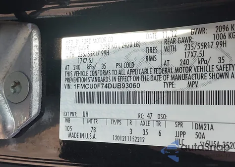 2013 Ford Escape S from USA, damaged, VIN 1FMCU0F74DUB93060